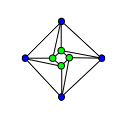 Two concentric circles of four vertices each, bridged by four quads, each between adjacent pairs of corresponding vertices, with each quad subdivided into two triangles