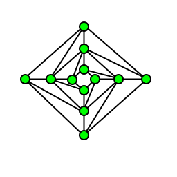 Three concentric rings of four vertices each; each ring is joined to the next by a triangle bridge